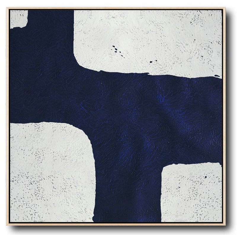 Large Abstract Art,Hand-Painted Oversized Minimalist Navy Blue And White Painting,Original Abstract Painting Canvas Art #Y2E1